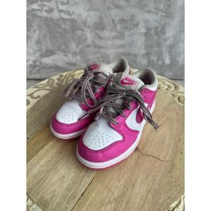Nike Dunk Low Toddler Shoes Pink White Swoosh Lace Up Sneakers Size 12C